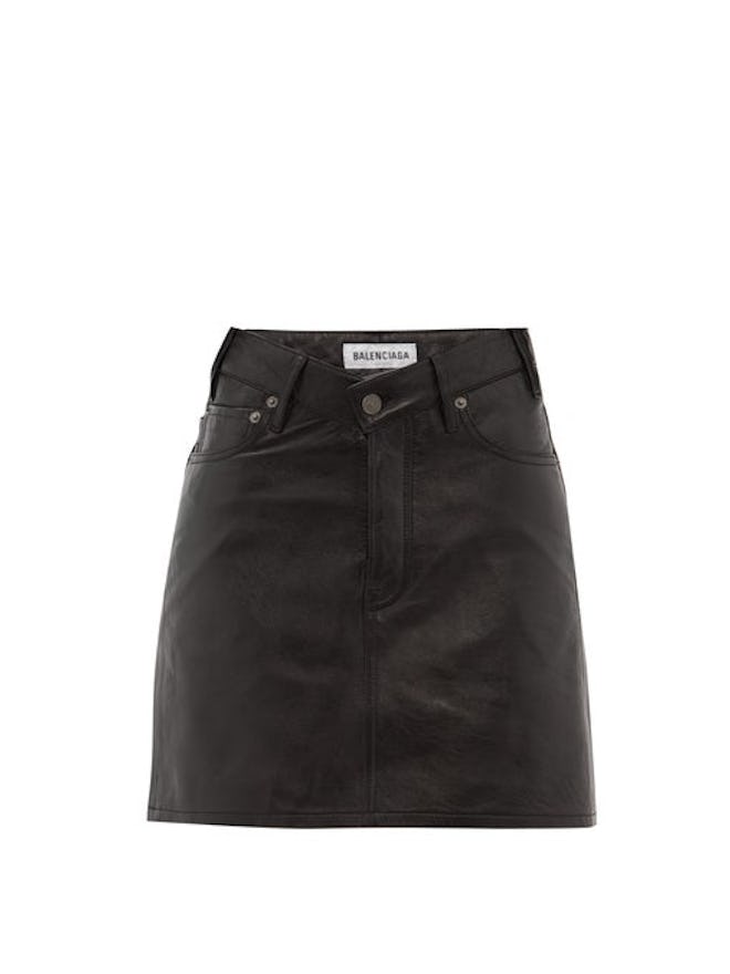V-Waist Grained-Leather Mini Skirt