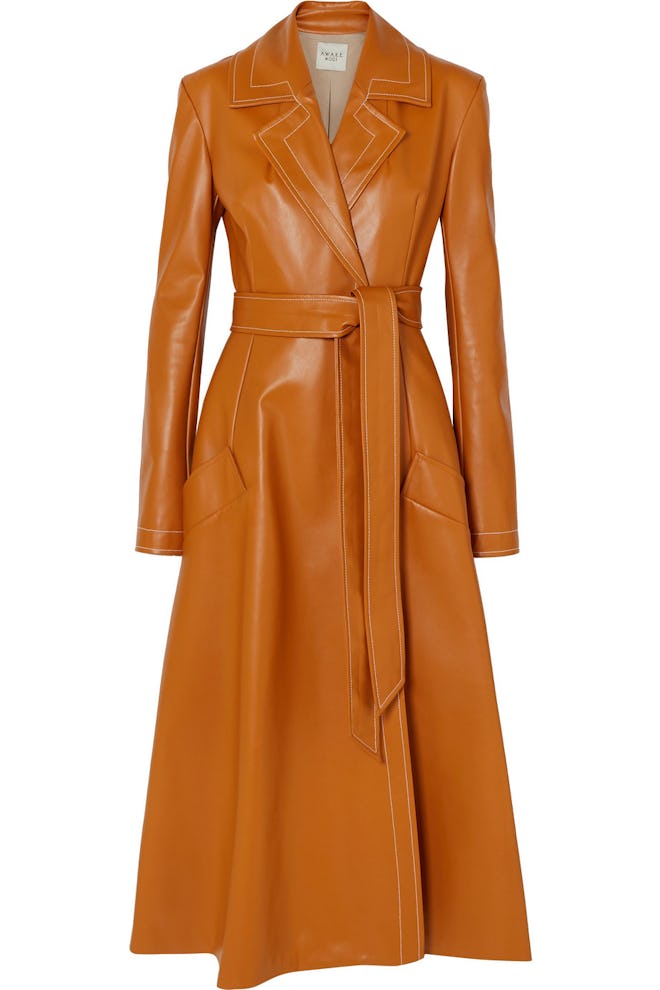 Belted Faux Leather Coat
