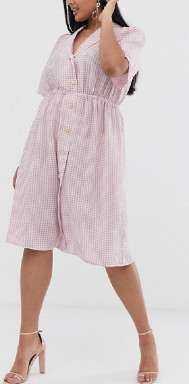 Button Front Midi Shirt Dress in Gingham 