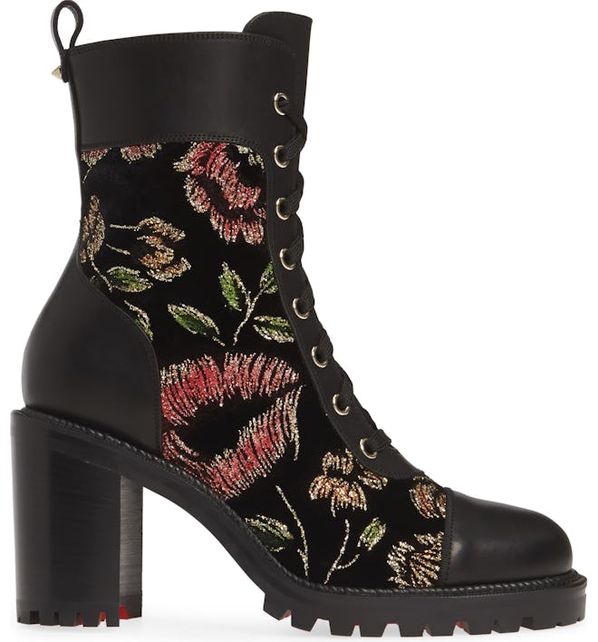 Metallic Floral Lace-Up Boot