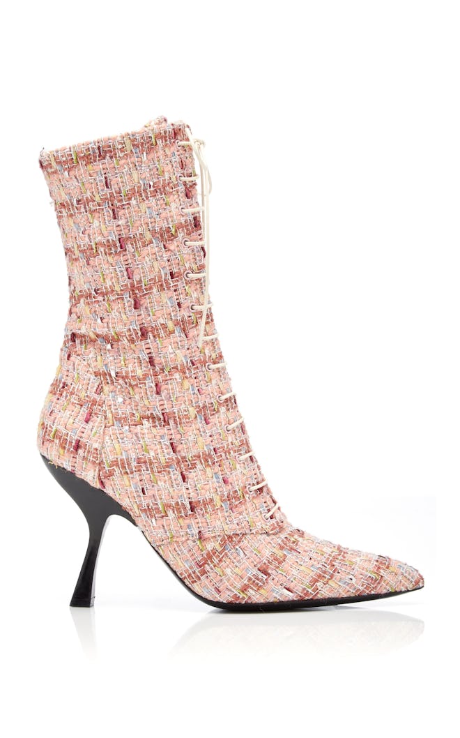 Pink Tweed Lace-Up Boots