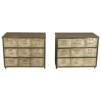Industrial Metal and Wood Nine Drawer Filing Cabinets (Pair of 2)