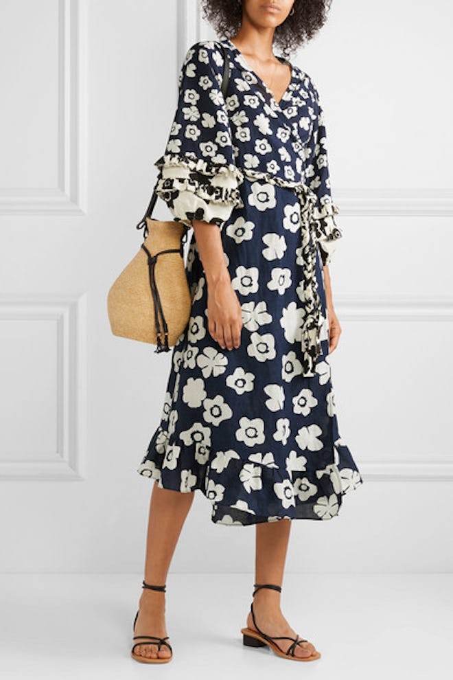 Beja Ruffled Floral-Print Linen and Cotton-Blend Wrap Dress