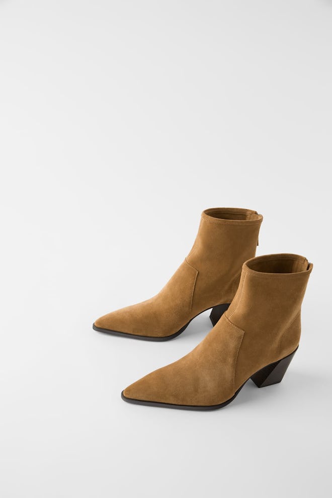 Soft Split Leather Heeled Ankle Boots 