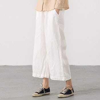 Ecupper Womens Casual Loose Elastic Waist Cotton Trouser