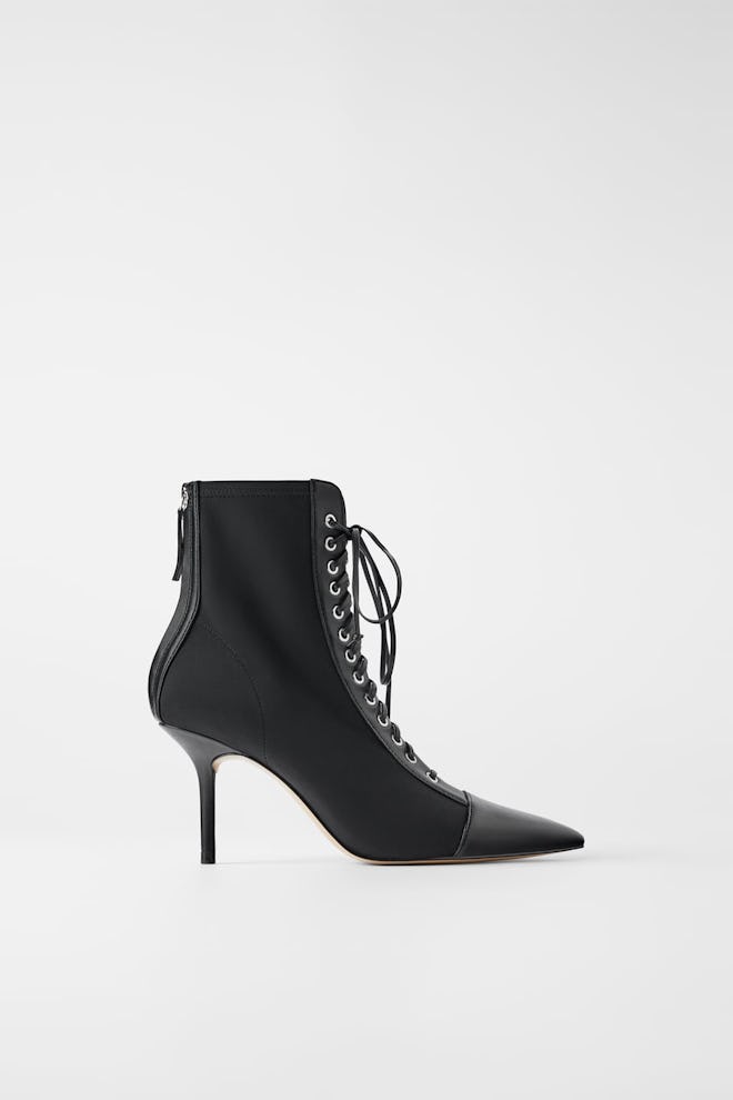 Technical Laced Heeled Ankle Boots 