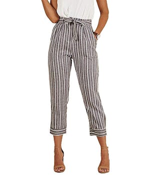 ezShe Women's Casual High Paperbag Waist Slim Cropped Ankle Pants