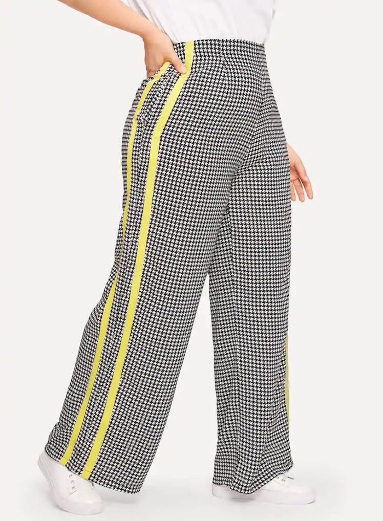 Plus Contrast Taped Houndstooth Wide Leg Pants