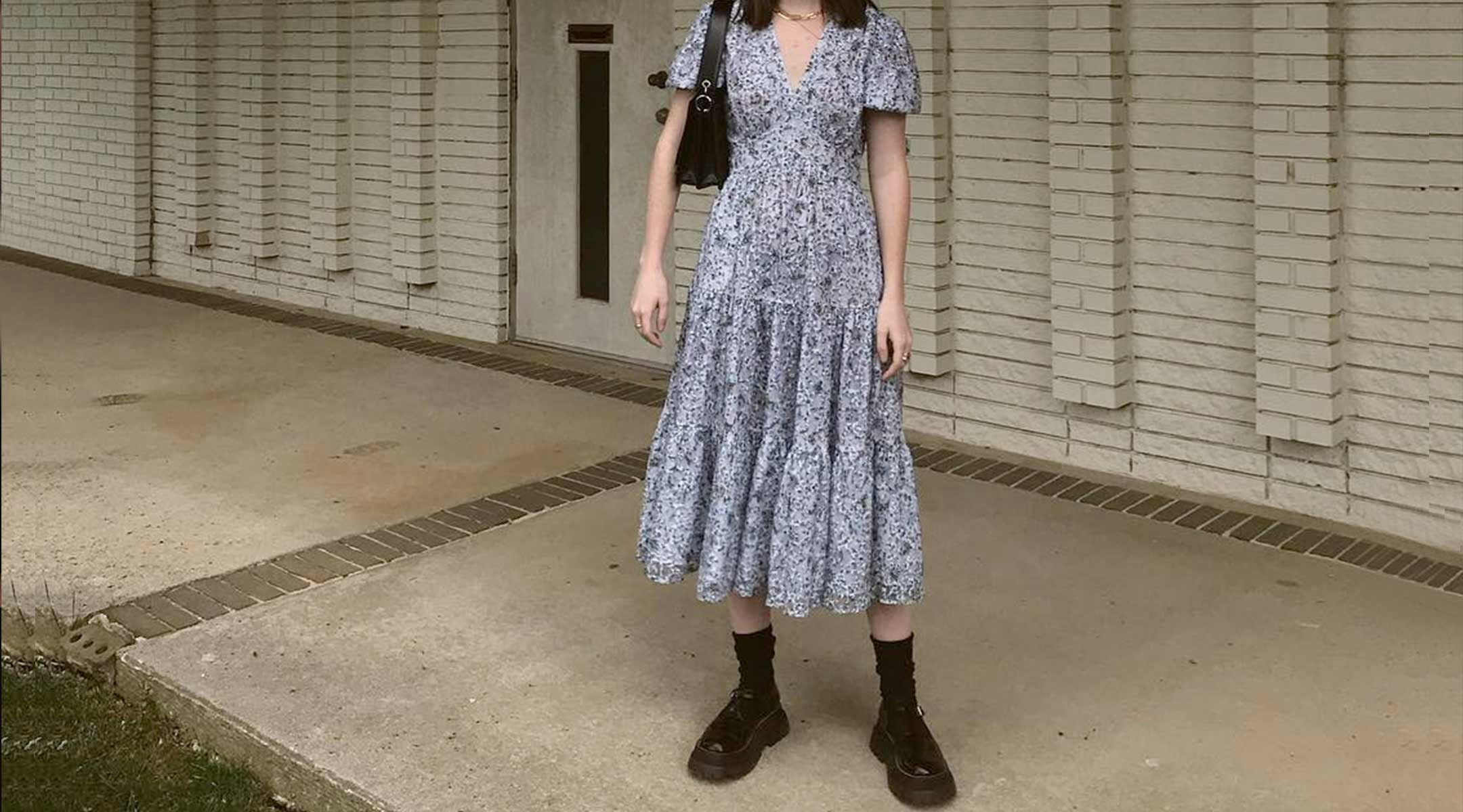 dress and chunky boots