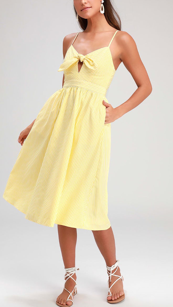 Joyful Days Yellow Striped Knotted Front Midi Dress 