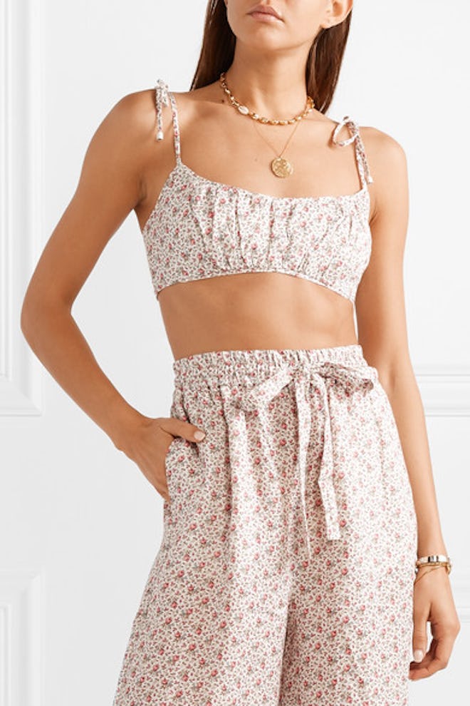 Heathers Cropped Floral-Print Linen Top