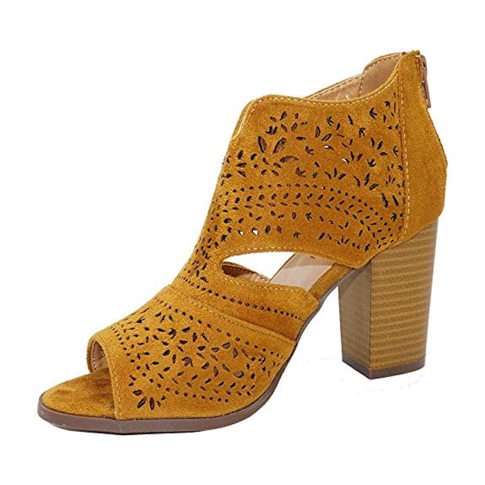 Z. Emma Women's Open Toe Perforated Chunky Stacked Heel Pump Sandals