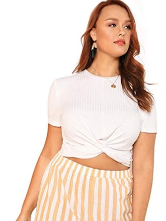 Romwe Plus Size Front Twist Crop Top