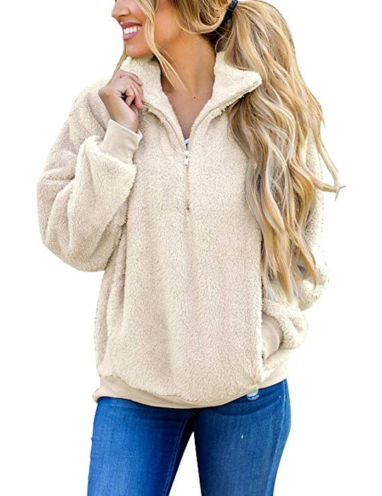 MEROKEETY Sherpa Pullover Zipper Fleece