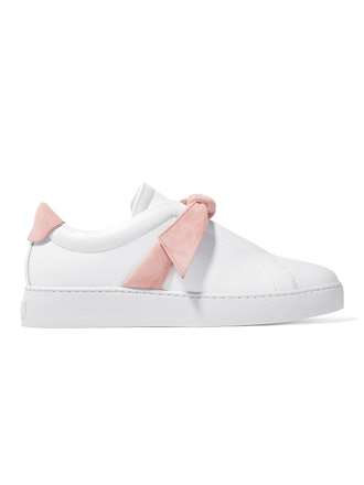 Clarita Bow-Embellished Suede-Trimmed Leather Slip-On Sneakers