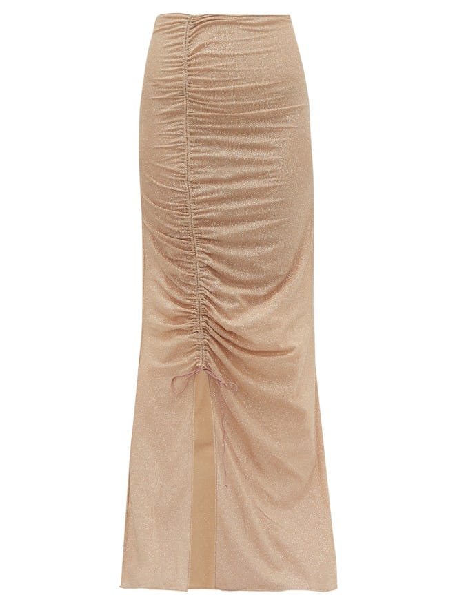Lumière Ruched Metallic-Tulle Maxi Skirt