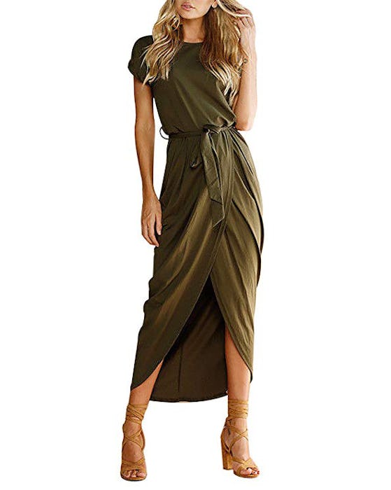 Yidarton Women's Casual Short Sleeve Slit Solid Party Summer Long Maxi Dress