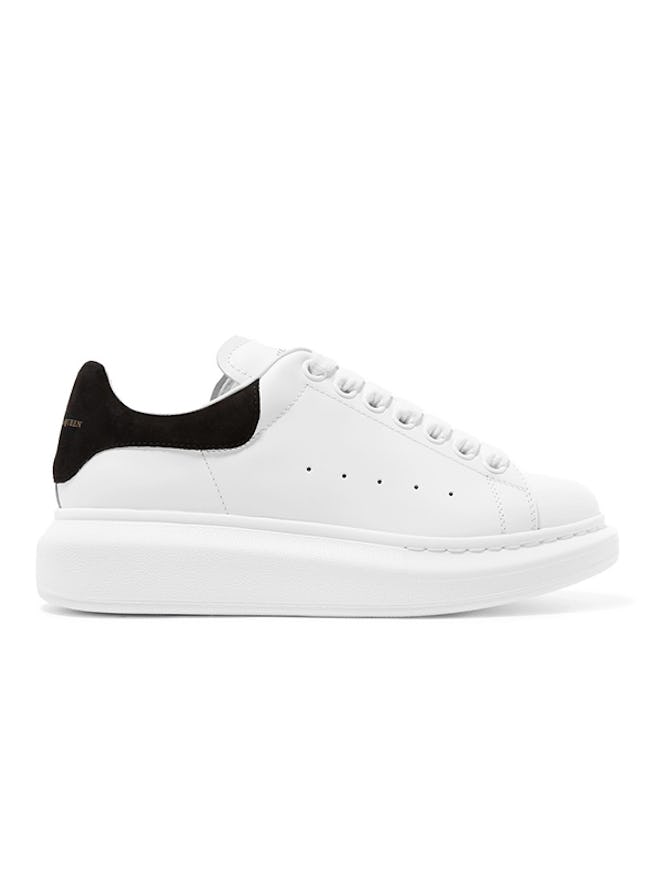Suede-Trimmed Leather Exaggerated-Sole Sneakers