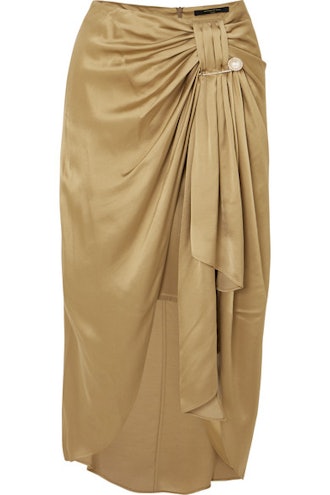 Emma Embellished Ruched Satin Miidi Skirt