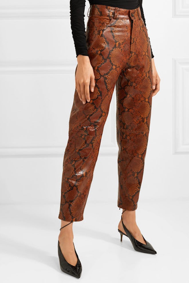 Snake-Effect Tapered Pants