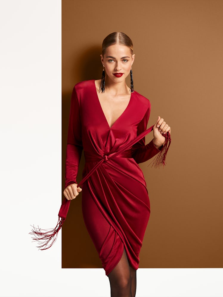 Altuzarra for Target Women's Long Sleeve Deep V-Neck Wrap Dress in Red