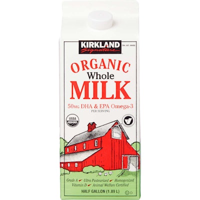 Kirkland Signature Organic Whole Milk, Half Gallon, 3 ct
