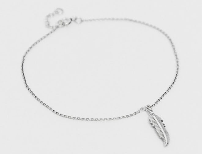 Sterling Silver Anklet With Feather Charm