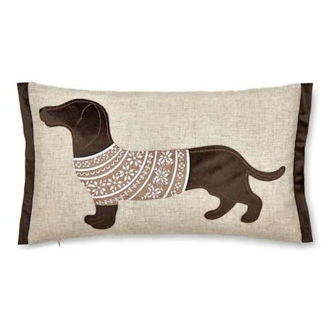Natural Sausage Dog Embroidered Cushion