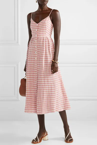 FOR HER］French Chic Gingham Dress Emma Roberts' Gingham Dress Is