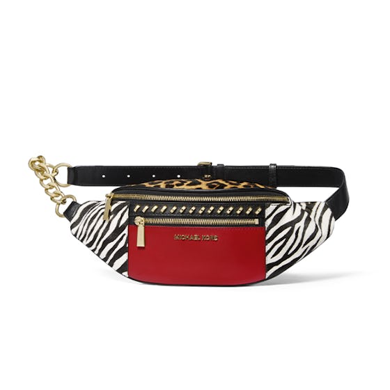 Medium Studded Leather and Animal-Print Calf Hair Belt Bag
