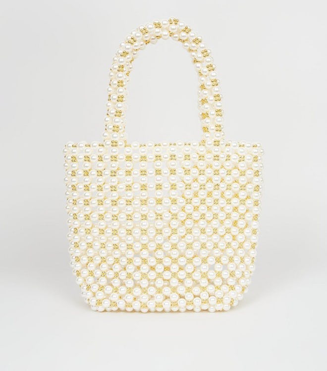 Off White Faux Pearl Beaded Bag