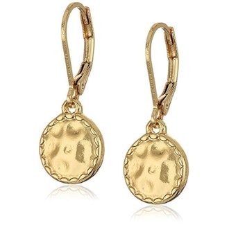 Napier Classics Gold-Tone Hammered Disk Drop Earrings