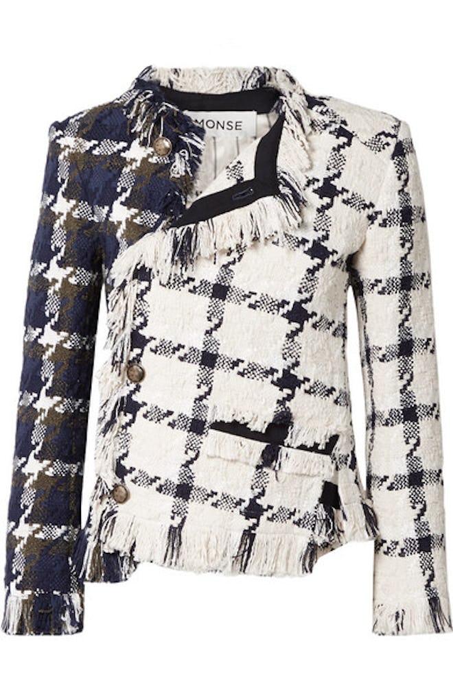 Asymmetric Fringed Cotton-Blend Tweed Jacket