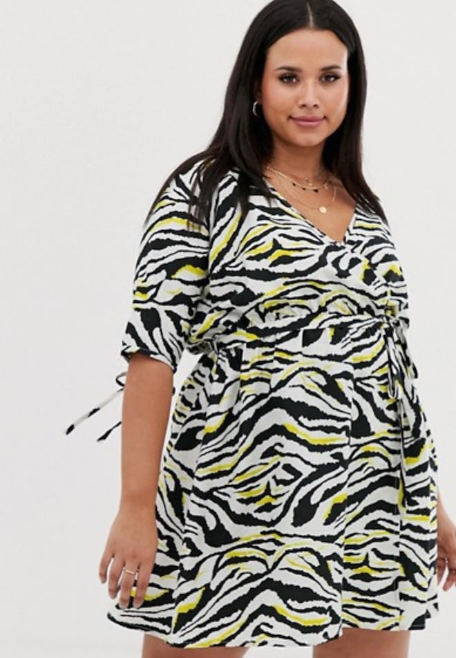Influence Plus Wrap Mini Dress In Zebra Print