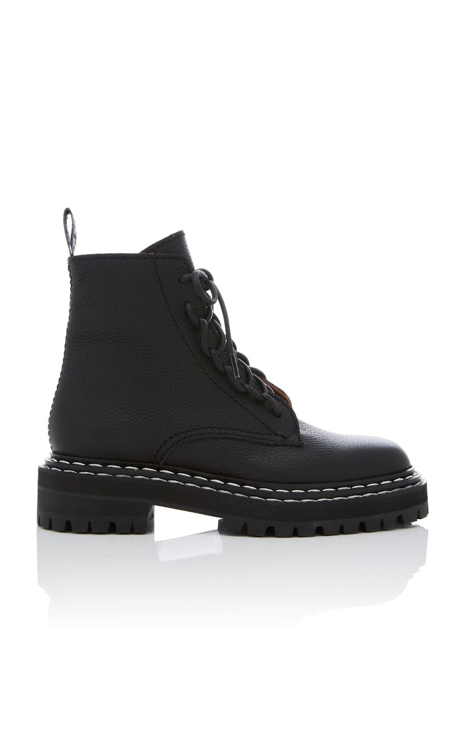 Leather Contrast-Stitched Combat Boots