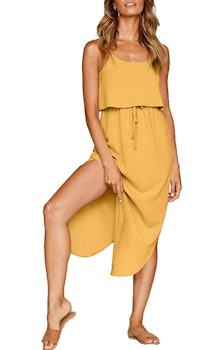 NERLEROLIAN Women's Adjustable Strappy Split Summer Beach Casual Midi Dress