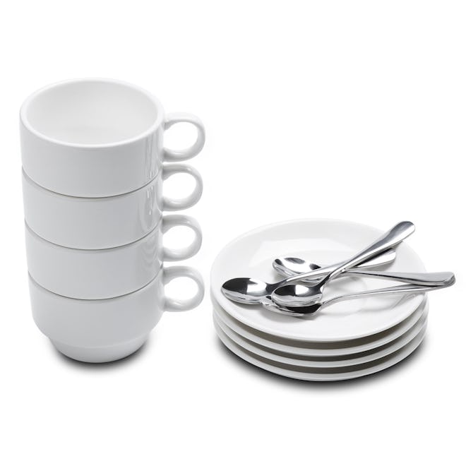  Aozita Espresso Cups and Saucers with Espresso Spoons (Set of 4)