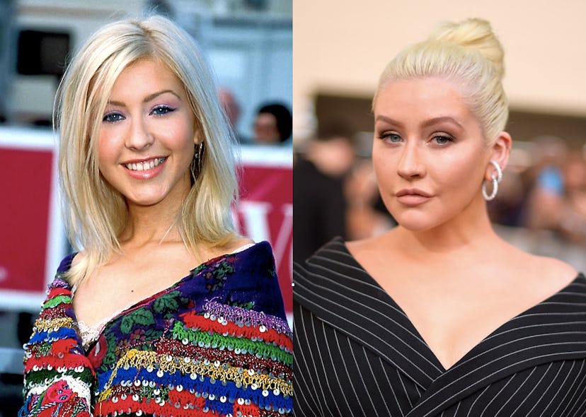 Young and grown up Christina Aguilera in a side-by-side collage