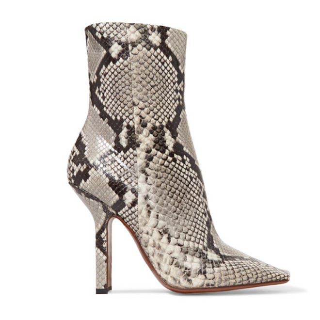 Boomerang Snake-Effect Leather Ankle Boots