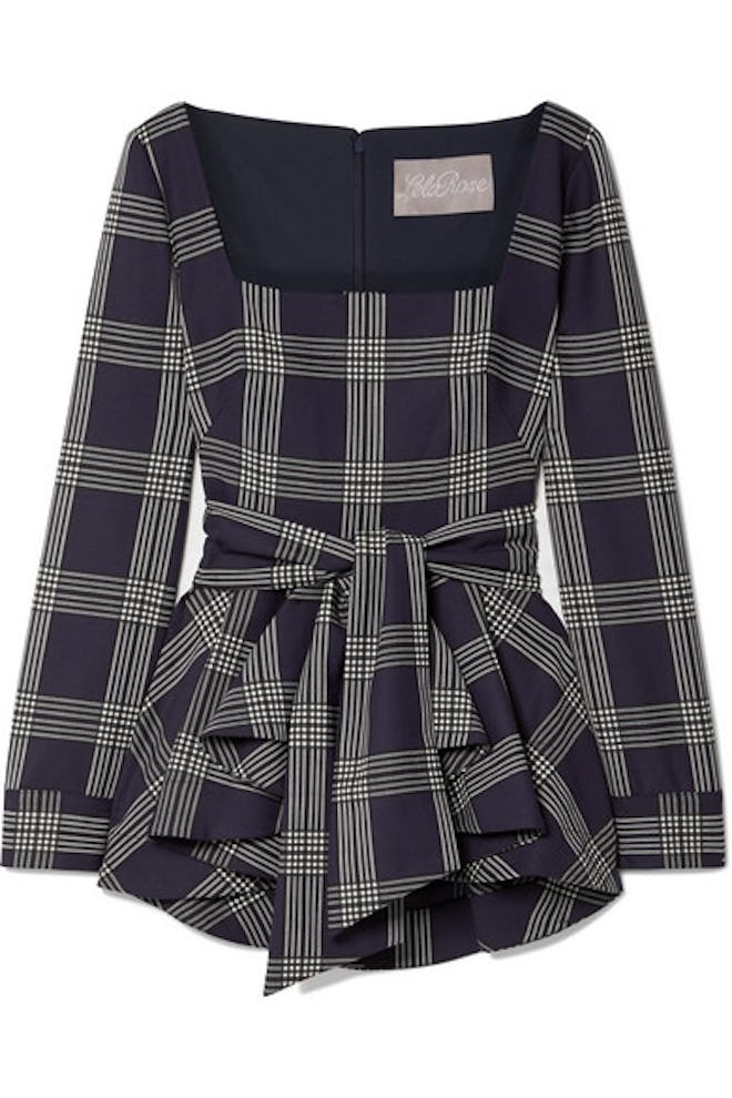 Belted Checked Woven Peplum Blouse
