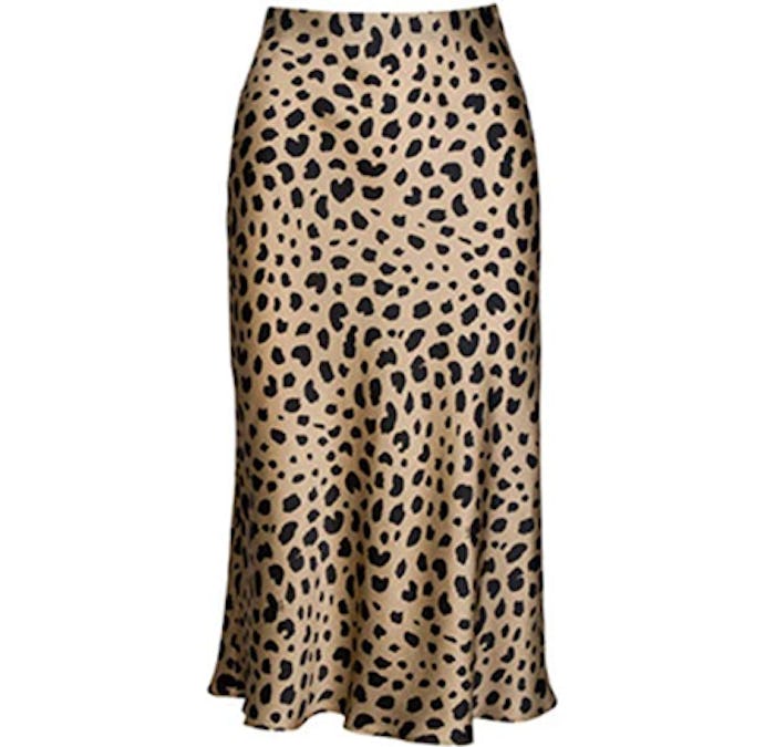 Pajamasea High Waist Leopard Midi Skirt