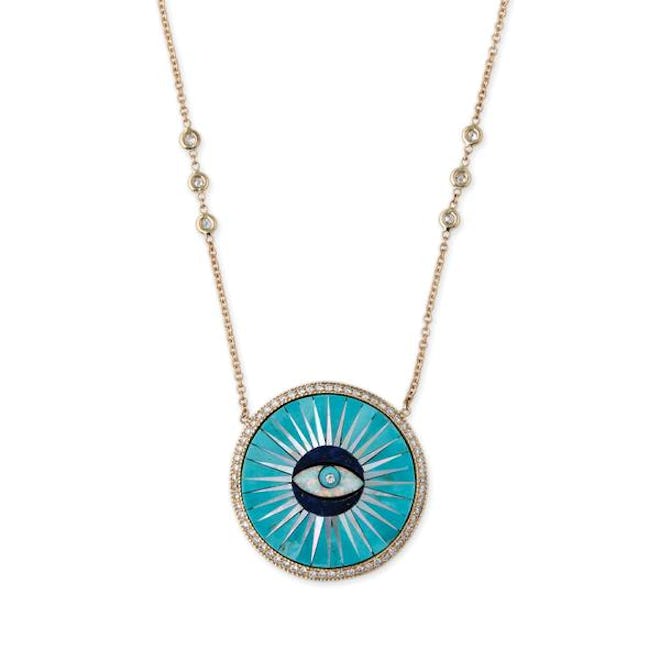  Pave Turquoise Inlay Eye Necklace