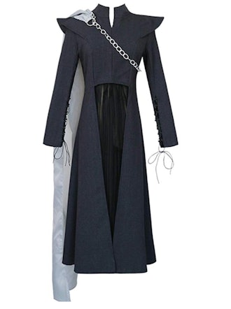 Women's Black Long Sleeve Dress Cosplay Party Costume Chain Cape