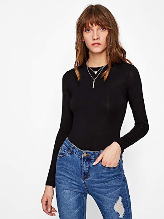 Floerns Women's Solid Long Sleeve Bodysuit