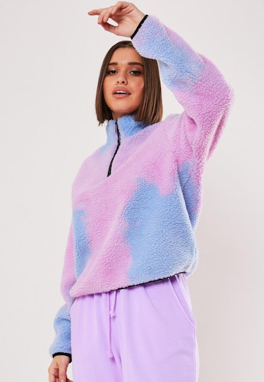 Lilac Tie Dye Borg Zip Through Sweatshirt