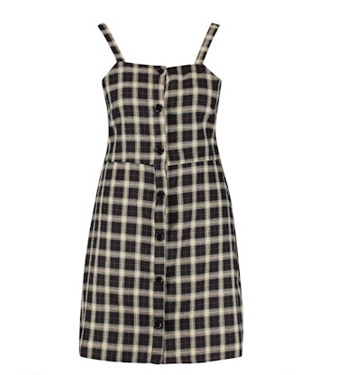 Plus Button Down Check Print Pinafore Dress