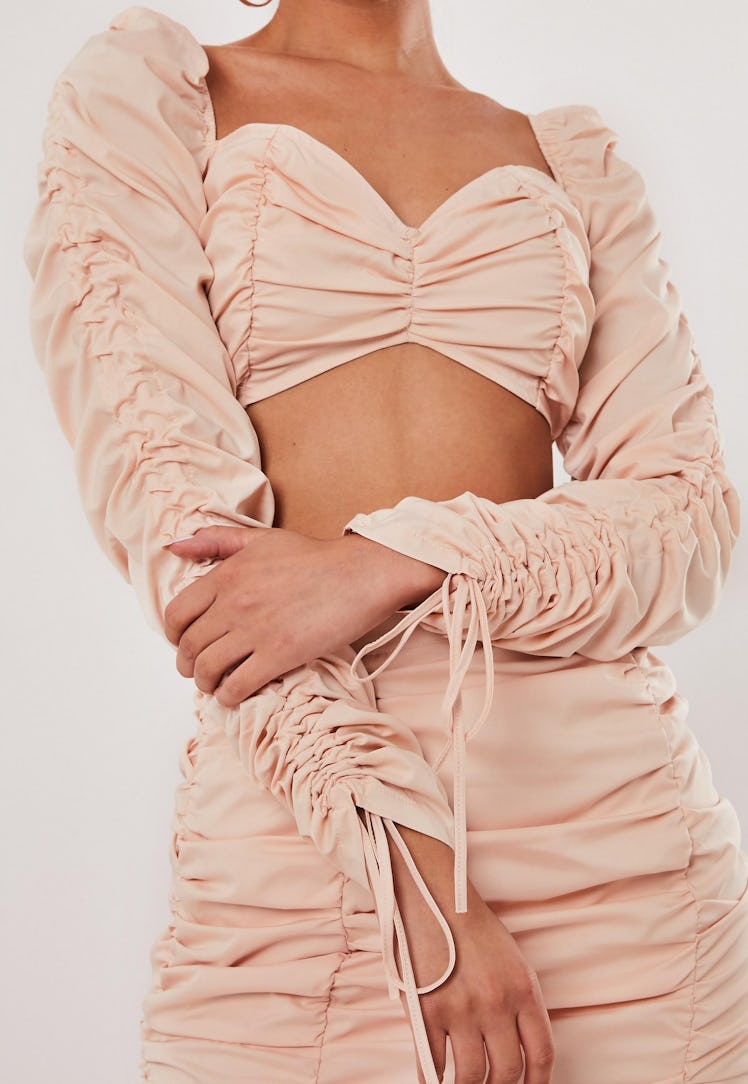 Blush Co Ord Ruched Milkmaid Top