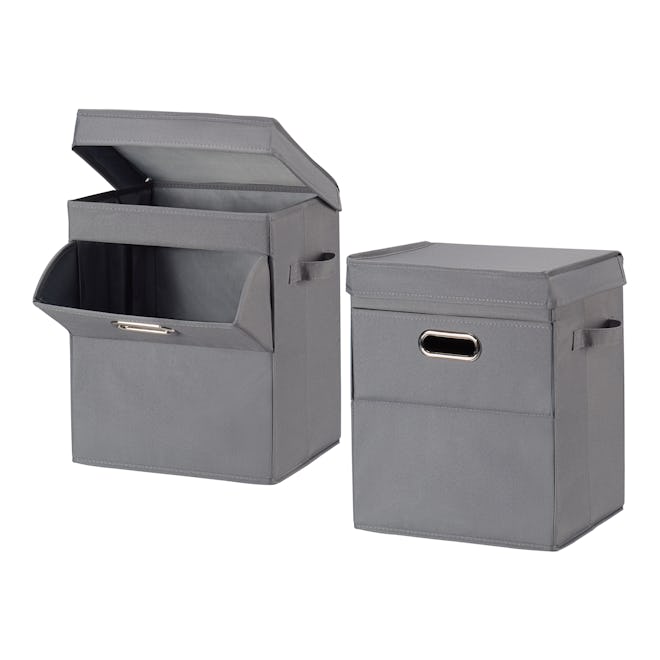 Mainstays Front Loading Stackable Small Laundry Hamper with Lid, 2 Pack, Grey