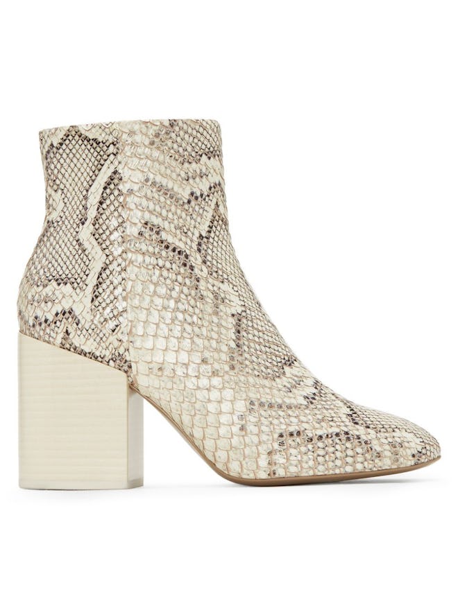 Mercedes Castillo Block-Heel Snakeskin-Embossed Leather Ankle Boots