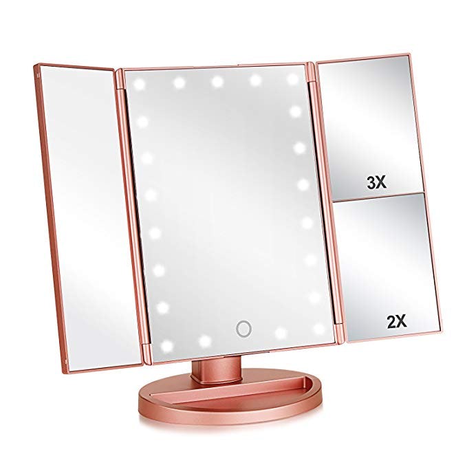 Wudeweike Tri-fold Lighted Vanity Makeup Mirror 